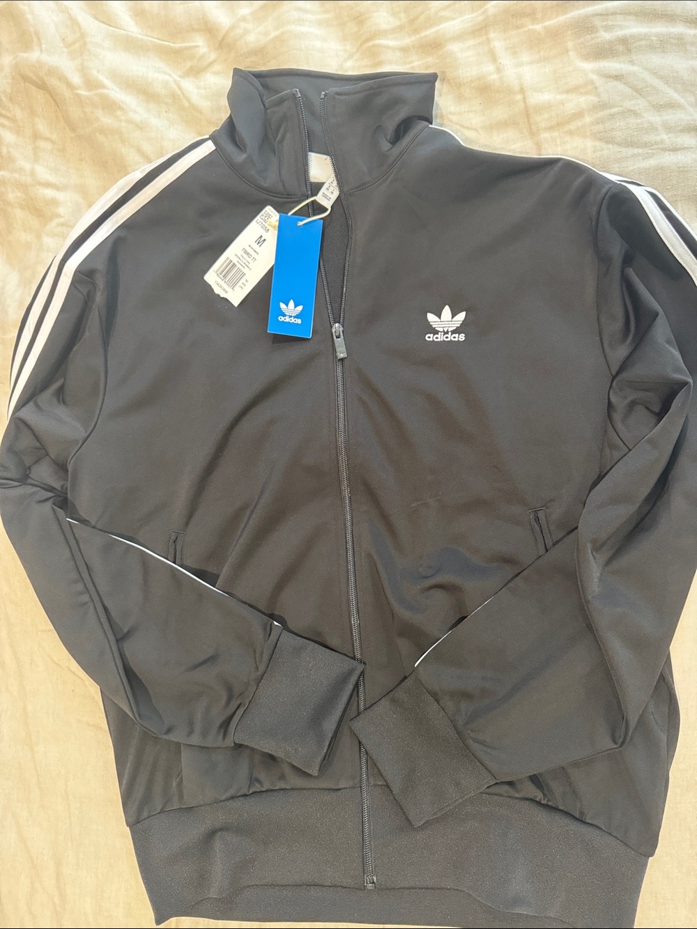 adidas Black Track Jacket with White Three-Stripes